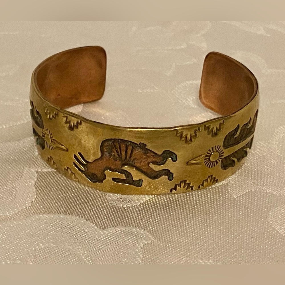 Vintage Navajo 12 Karat Gold Filled Over Copper Kokopelli Cuff Bracelet
